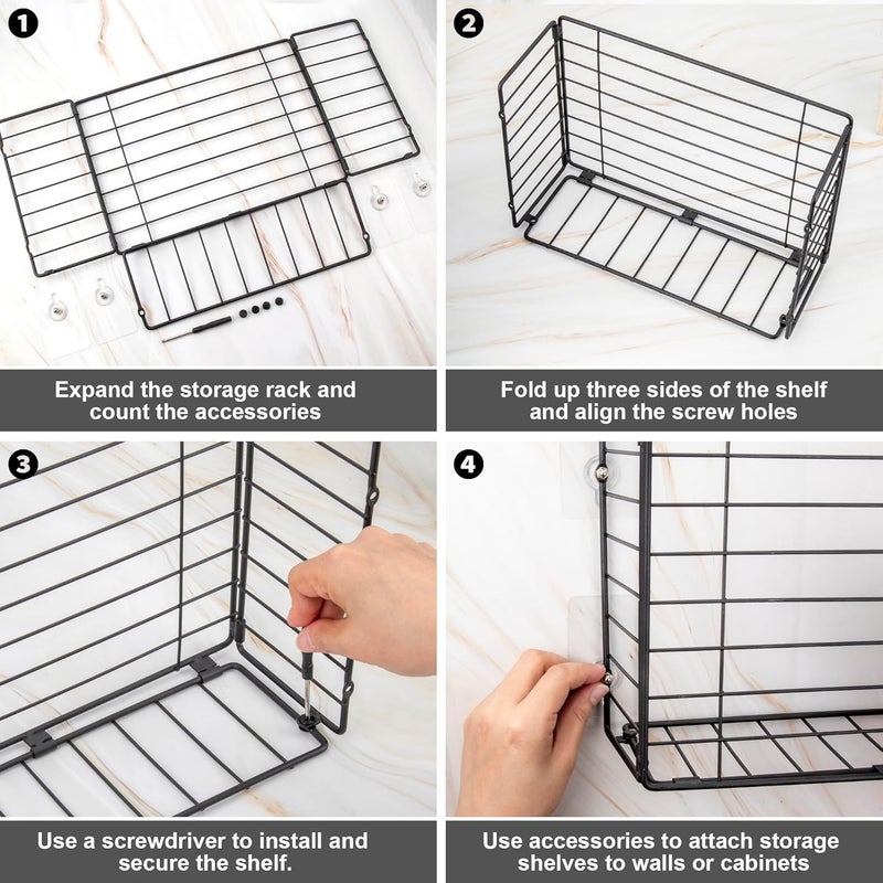 Lonian Wall Mounted Storage Basket, Black Metal Wire Kitchen Wrap Organizer Rack, Heavy Duty Hanging Basket for Cabinet Door, Pantry, Cutting Boards, Foil, and Cleaning Supplies - Image 5